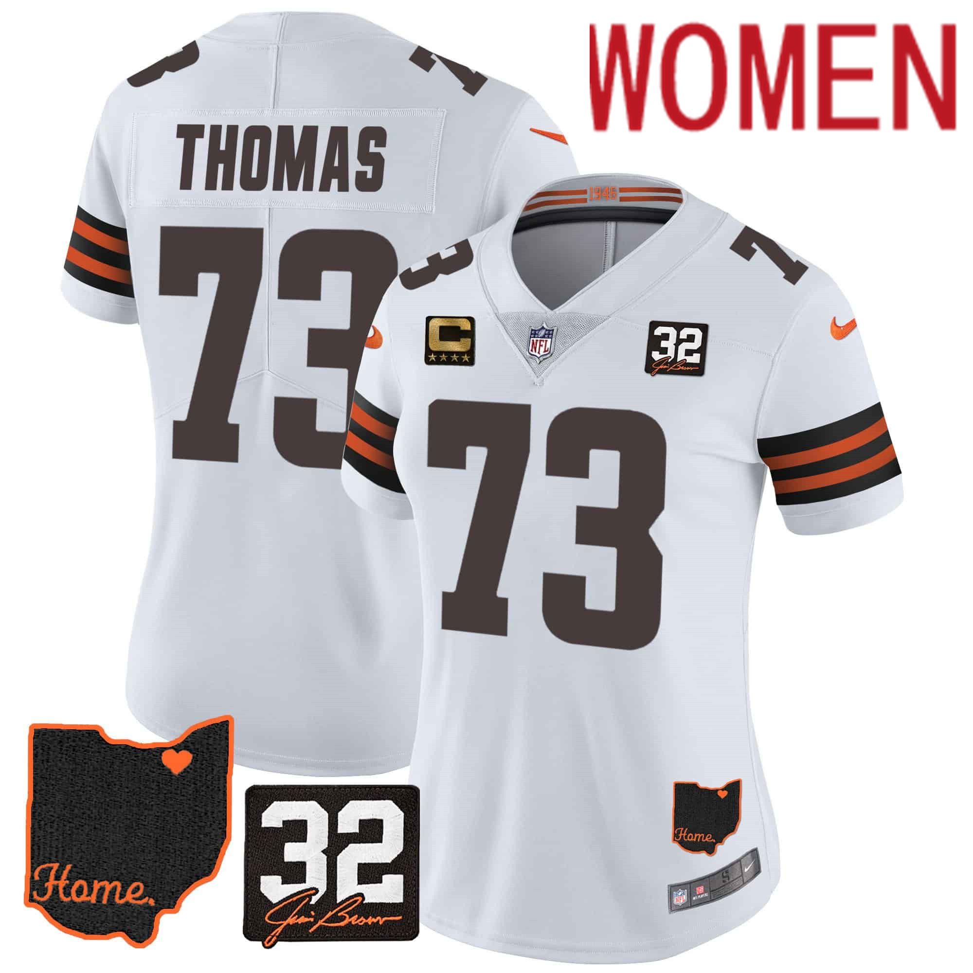 Women Cleveland Browns 73 Thomas White Memorial Home Patch 2024 Nike NFL Jersey